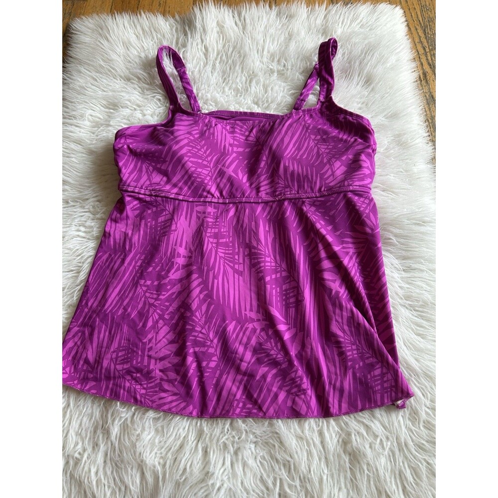 Lands End  Women’s Size Large Leaf Print  Tankini Top Beach Pool Vacay